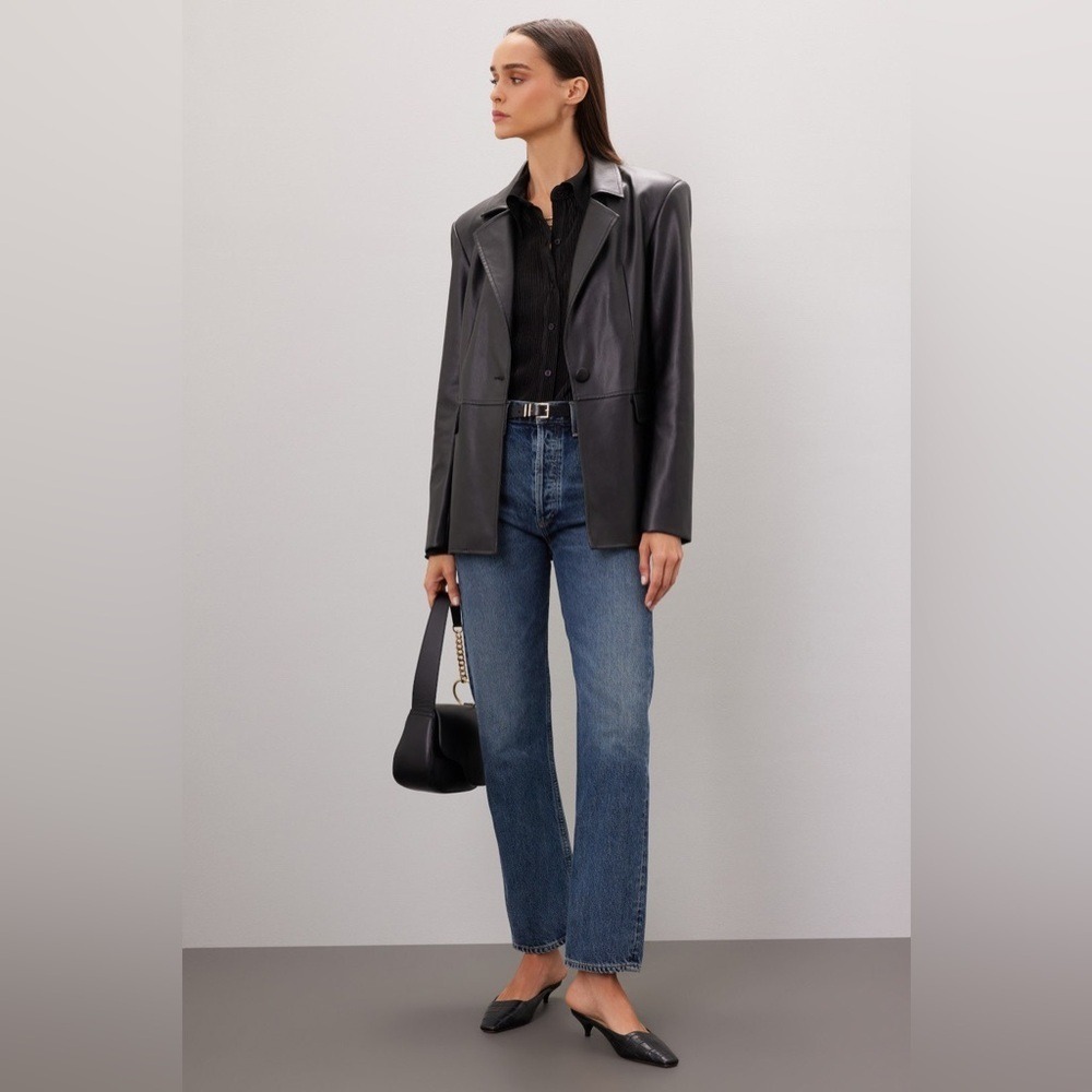 WeWoreWhat Black Faux Leather blazer dark feminine carolyn bessette kennedy S